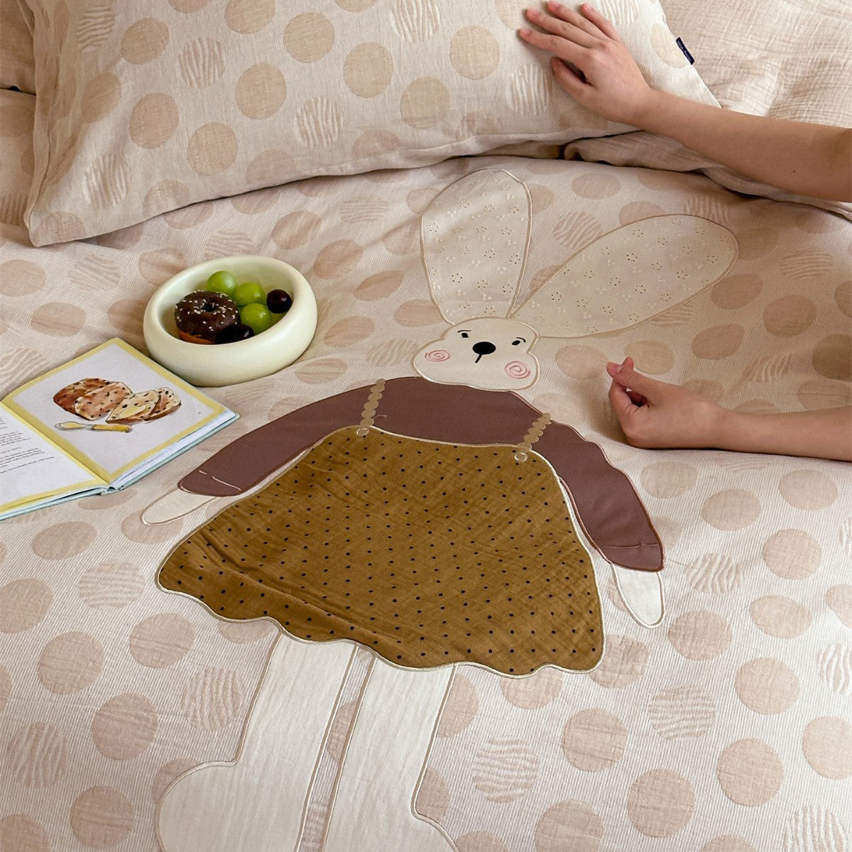 Kinder Applikation Hase Polka-Dot Baumwollmischung Bettbezug Set