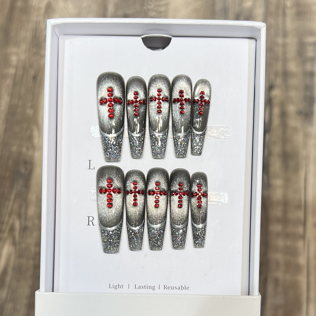Luxus Glitter Press-On Nagelset mit Kristallakzenten Brehn