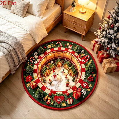 Festlicher 3D Weihnachtsdorf Teppich
