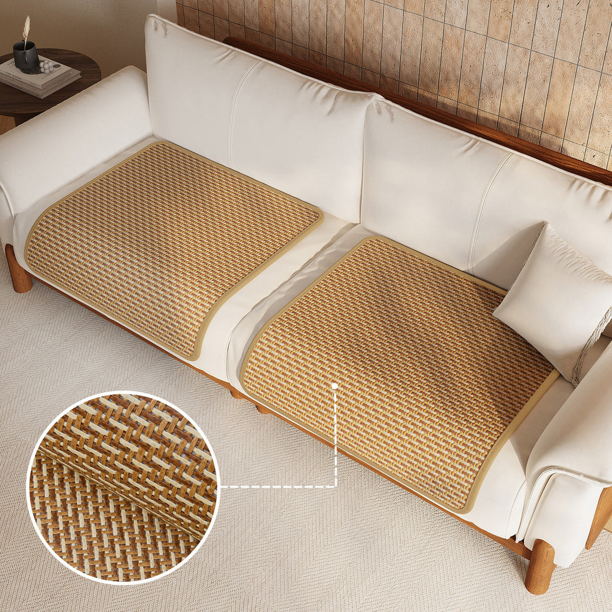 Sofa Seat Woven Breathable Summer Cooling Rattan-Style Protector