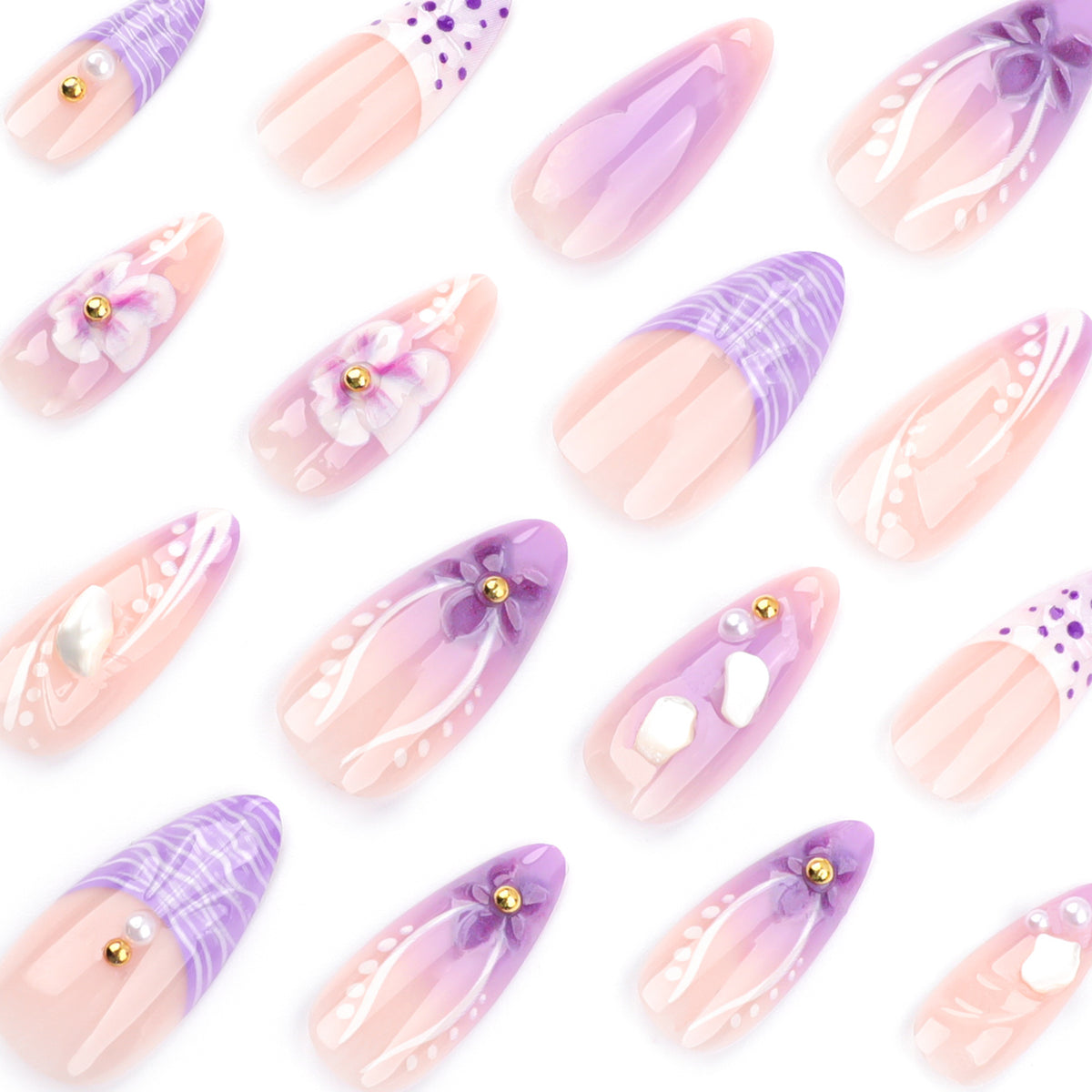 Kunstvolle Nagelverlängerungen mit eleganten floralen Verzierungen Brehn