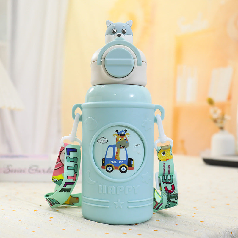 Damen Isolierte Trinkflasche mit niedlichem Froschdesign und praktischem Tragegurt Brehn