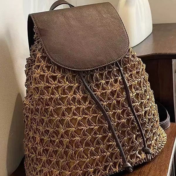 Damen Handgeknüpfte Rucksacktasche mit Lederakzenten Brehn