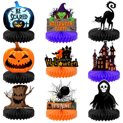 Papier-Halloween Tischdekoration mit dreidimensionalen Wabenmittelstücken