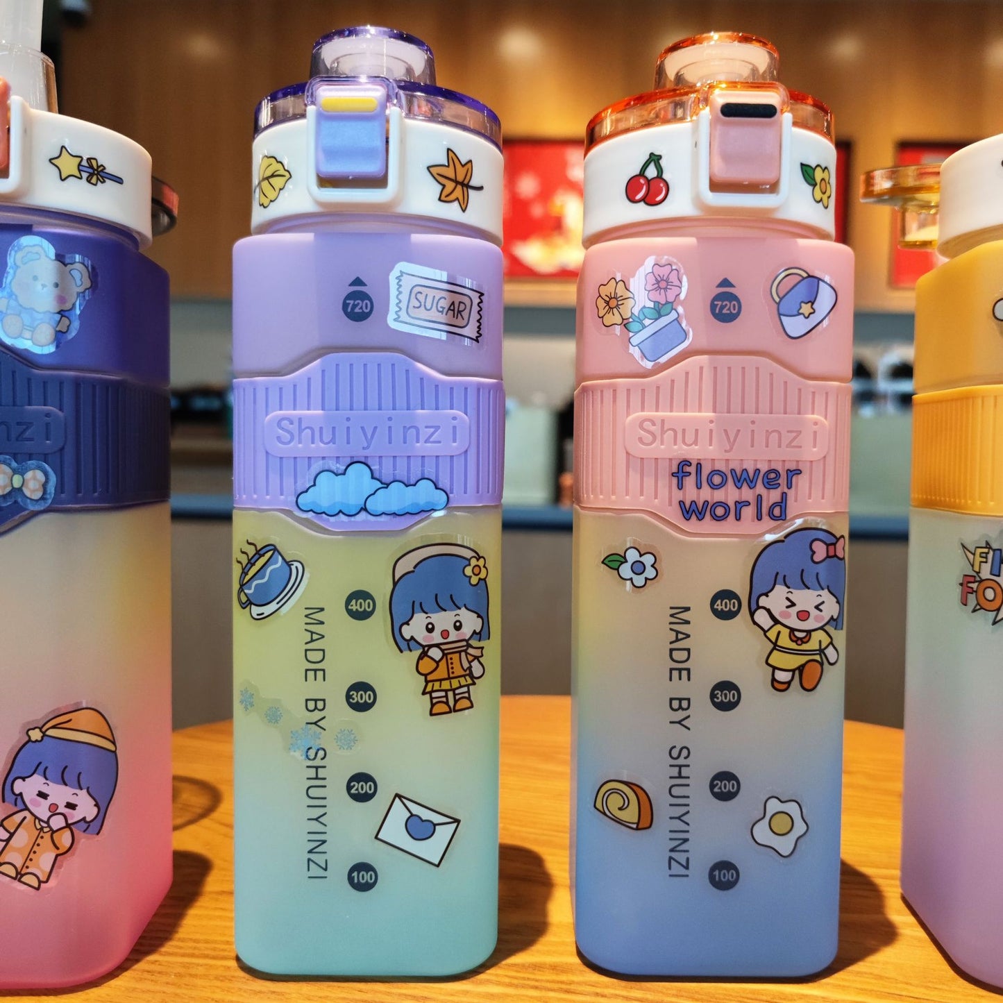 Damen Trinkflasche mit Motivationsmarkierungen und auslaufsicherem Deckel Brehn