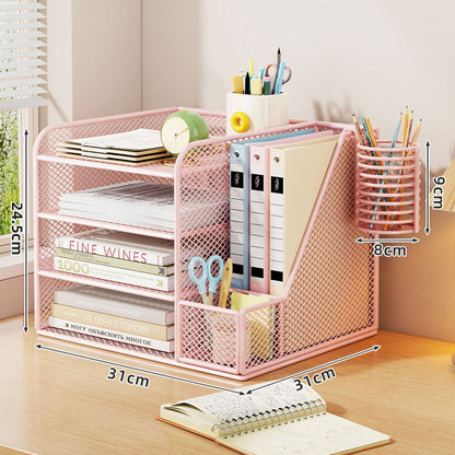 Metallgitter Multi-Tier Schreibtischorganizer mit vertikalem Dokumentenfach & abnehmbarem Stiftbecher