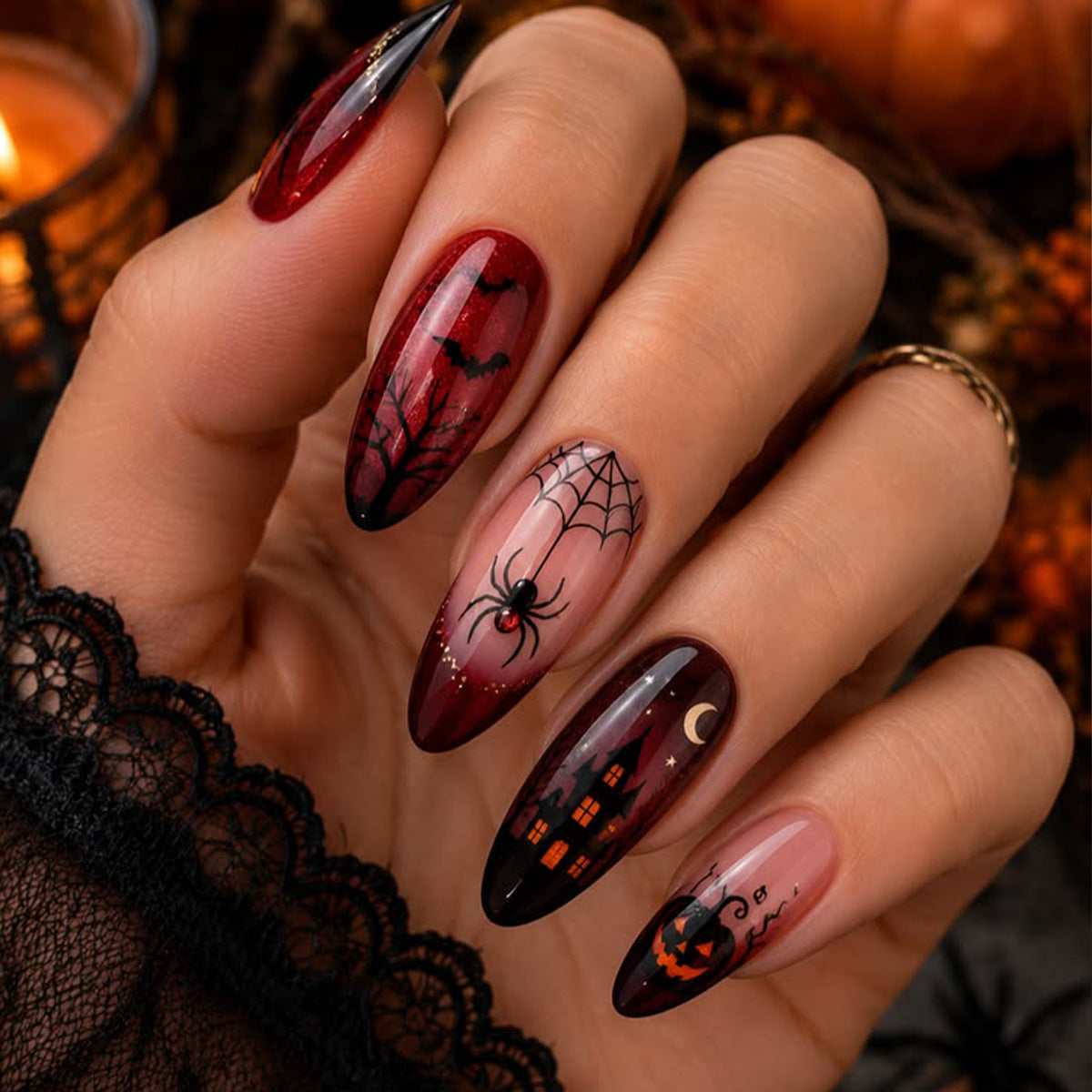 Gothic Halloween-Themen Stiletto Nagelkunst Erweiterungen Brehn 1789713505