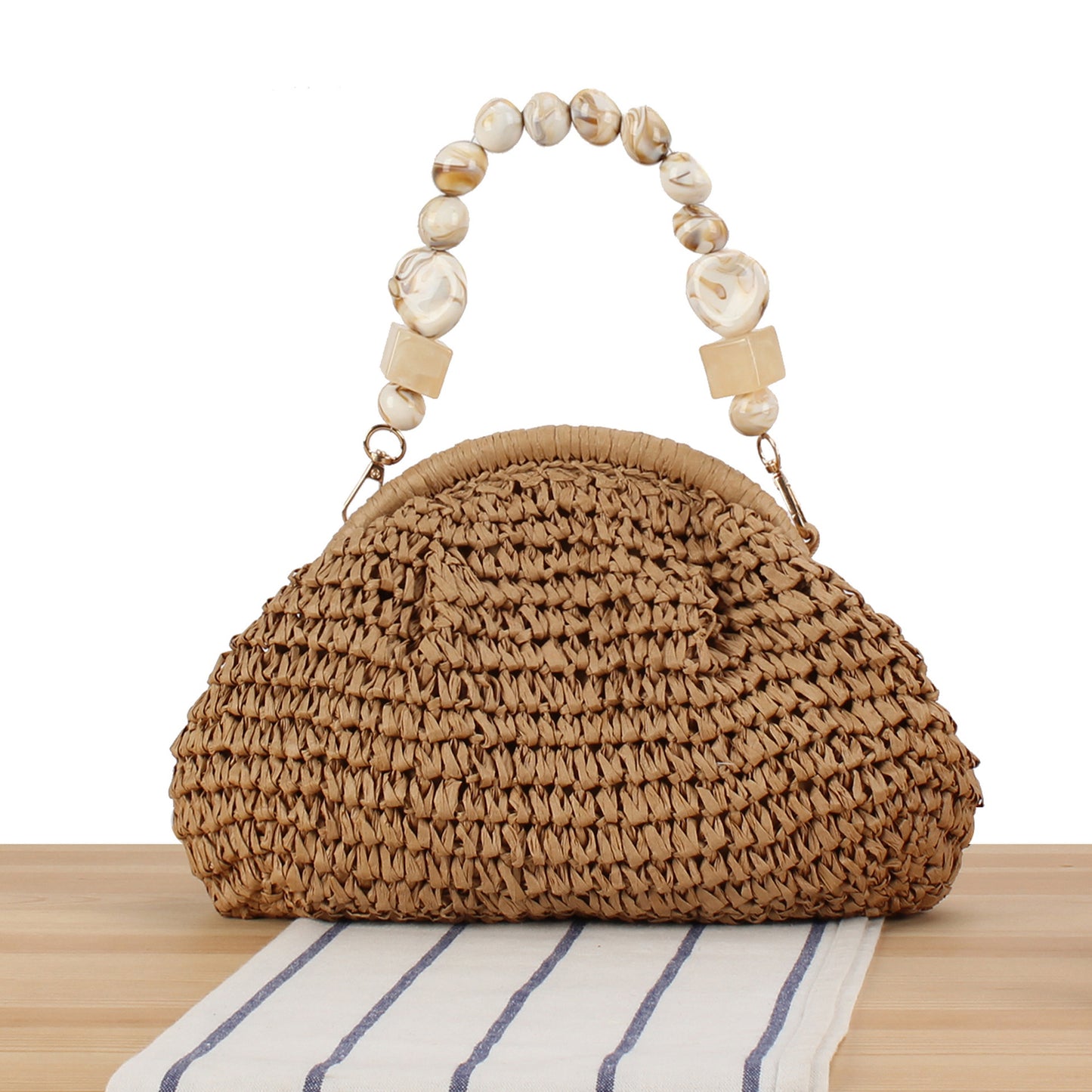 Stilsichere Handtasche mit Buntem Perlenhenkel Brehn