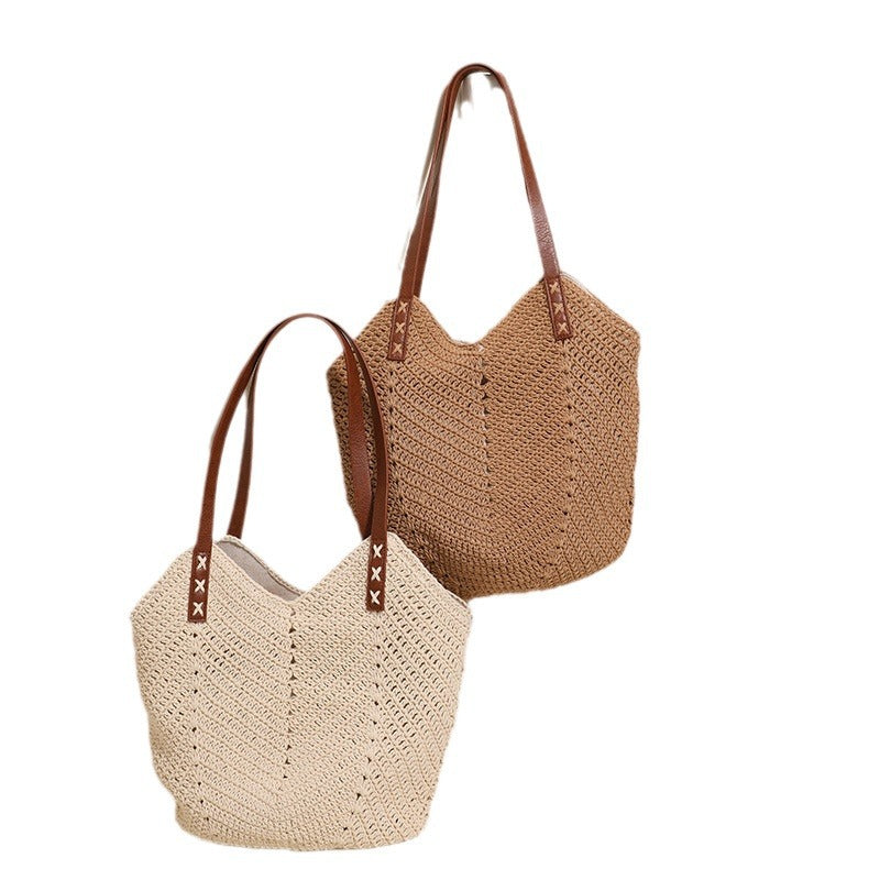 Handgefertigte Basttasche mit Robusten Ledergriffen Brehn