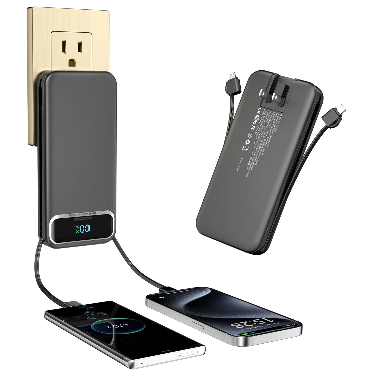 Powerbank mit Integriertem Ladegerät und Lcd-Display Brehn