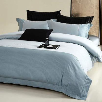 Luxuriöses Satin-Feel Wendebettbezug- und Kissenbezug-Ensemble mit Streifenbettdecke