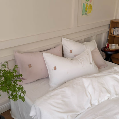 Bestickte botanische Baumwollsatin Bettwäsche Set mit Eckenbindern