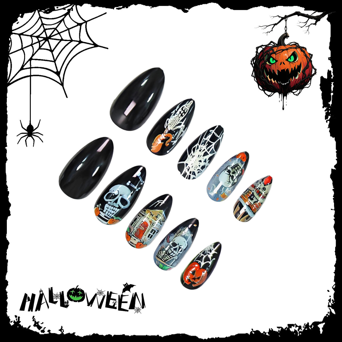 Halloween Kunstnagelset mit schaurigen Motiven und kreativen Designs Brehn