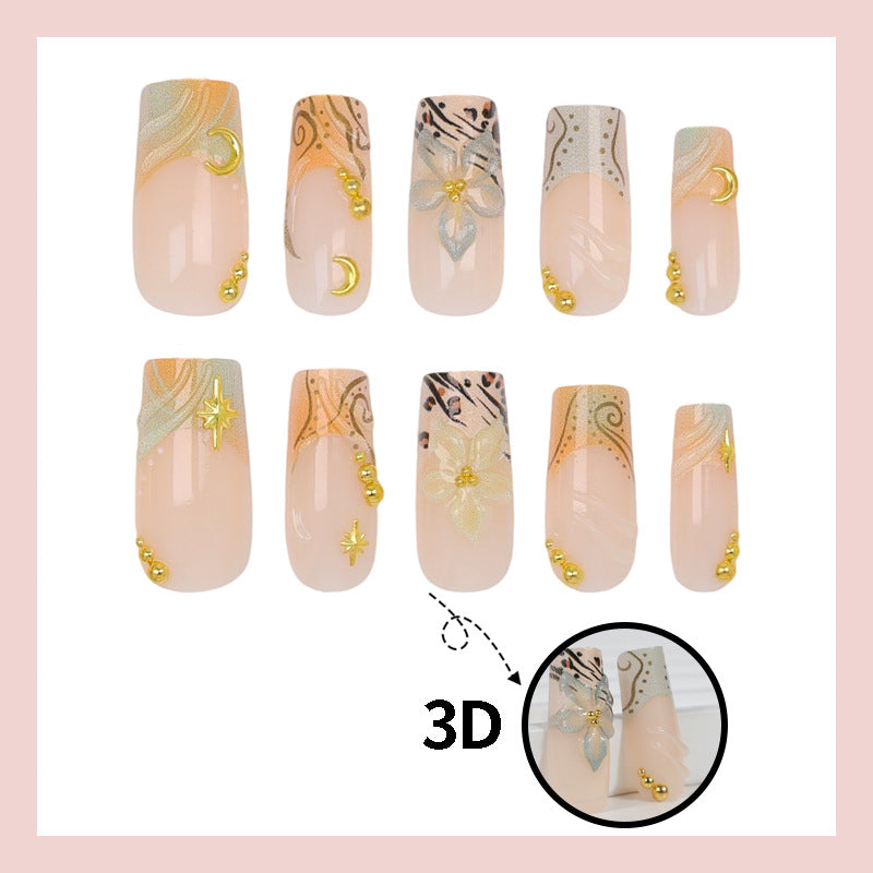 Kunstnagelset mit eleganten floralen und geometrischen Akzenten Brehn