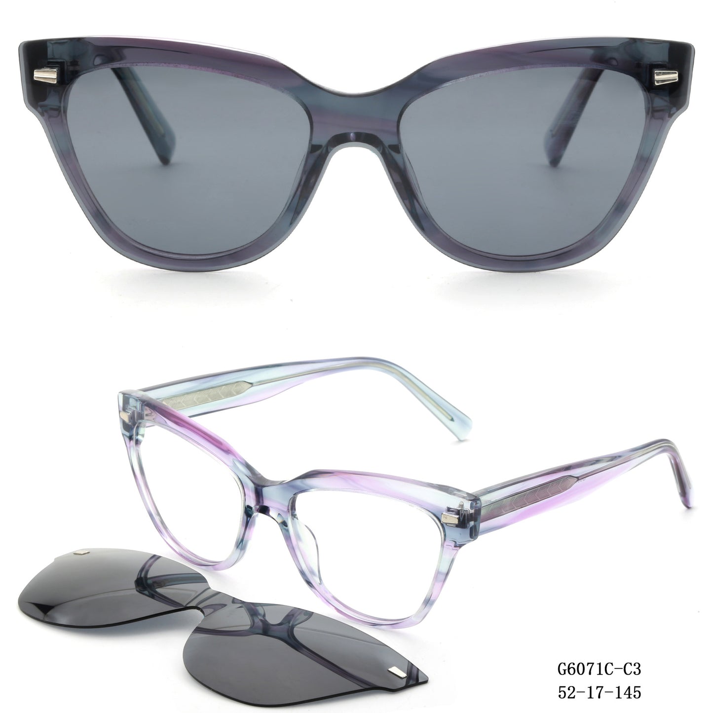 Damen modische Cat-Eye Sonnenbrille mit abnehmbaren Gläsern Brehn