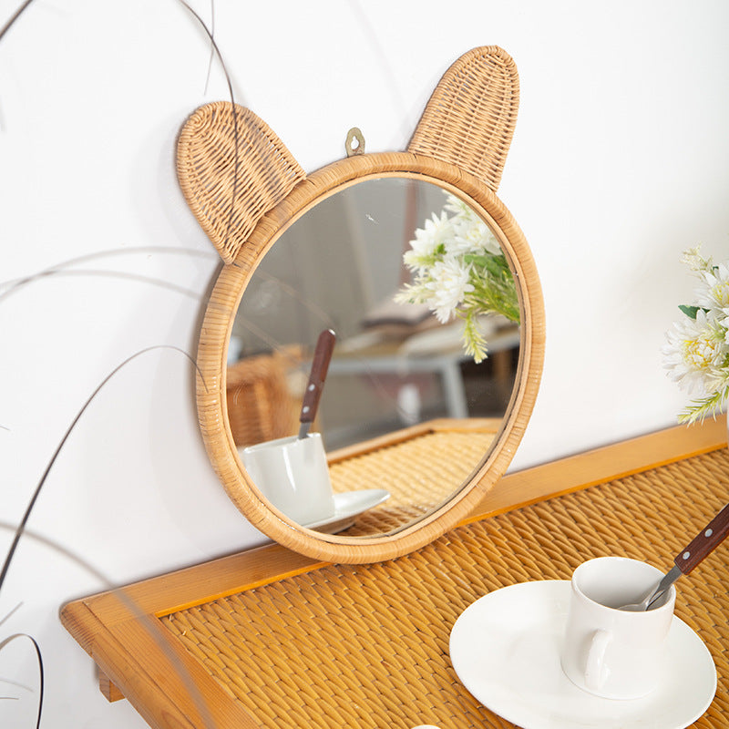 Runde Wandspiegel mit Rattan-Design Brehn