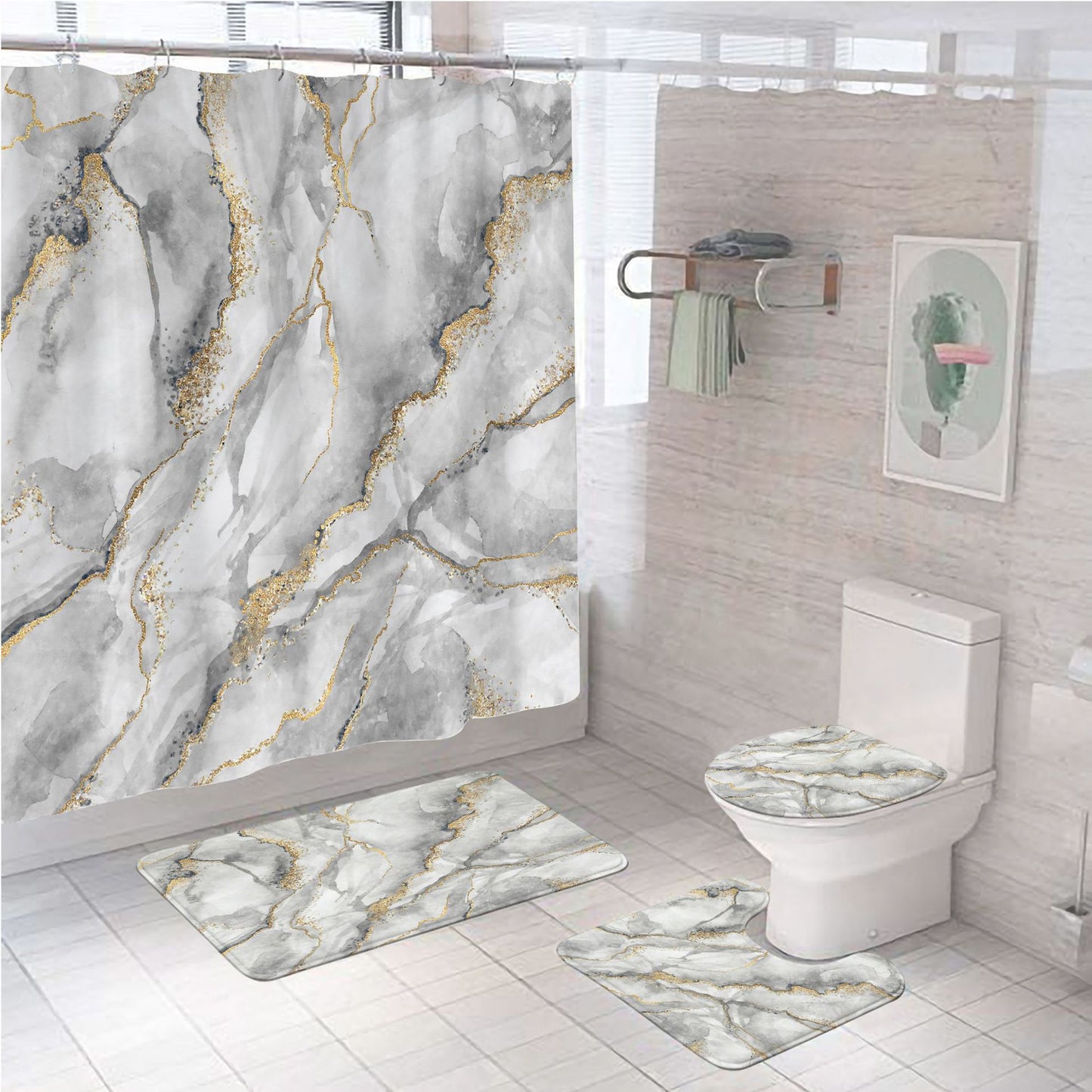 Elegantes Marmor-Muster Badezimmermatten-Set Brehn