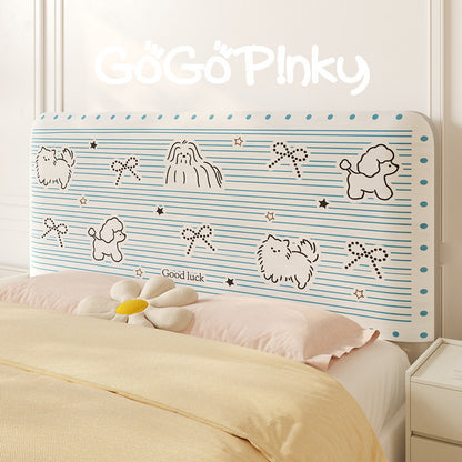 Padded Decorative Bed Headboard Slipcover with Cartoon Cat Stripe Panel