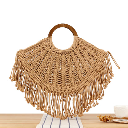Makramee Handtasche mit Holzgriffen Brehn