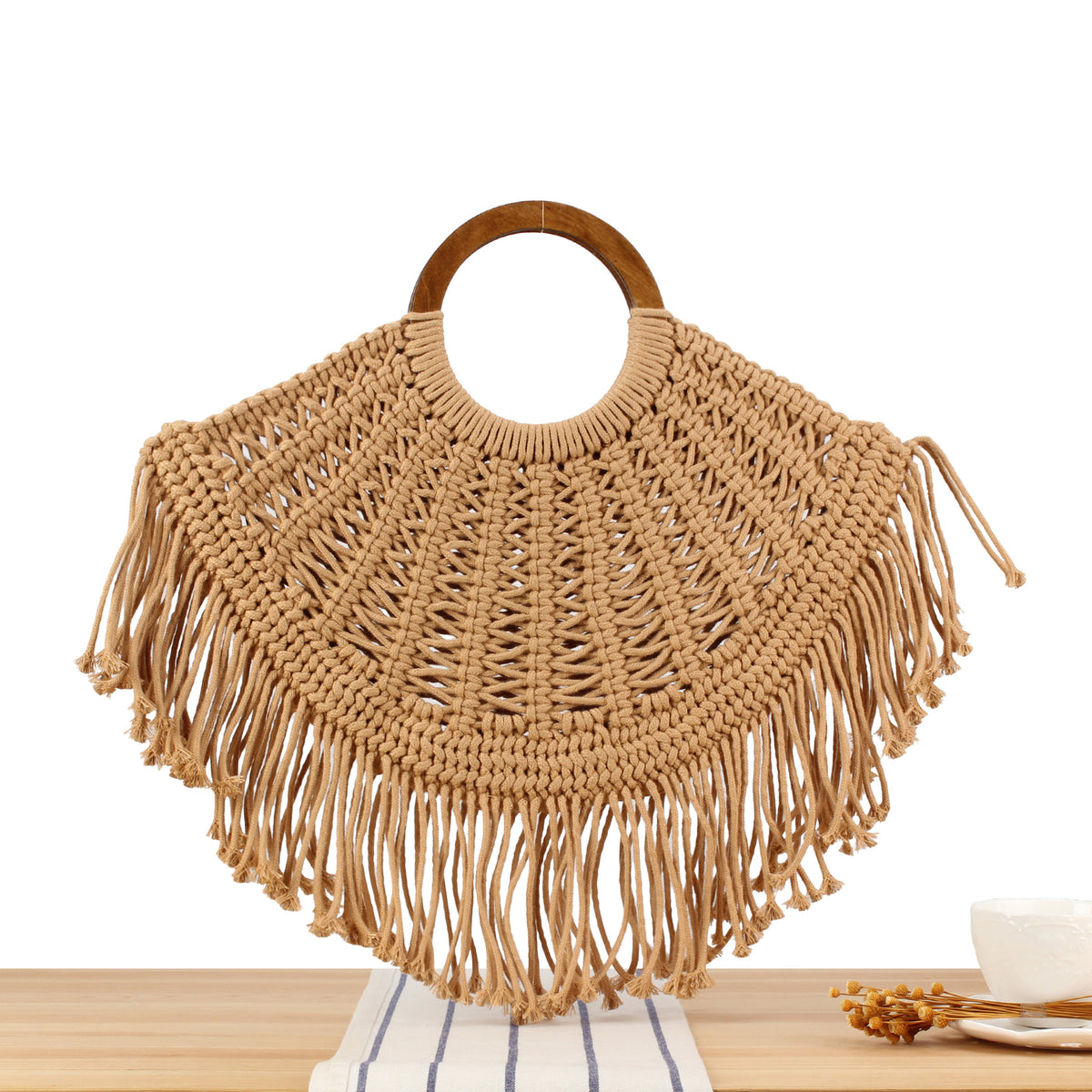 Handtasche mit Fransigem Makramee-Design Brehn