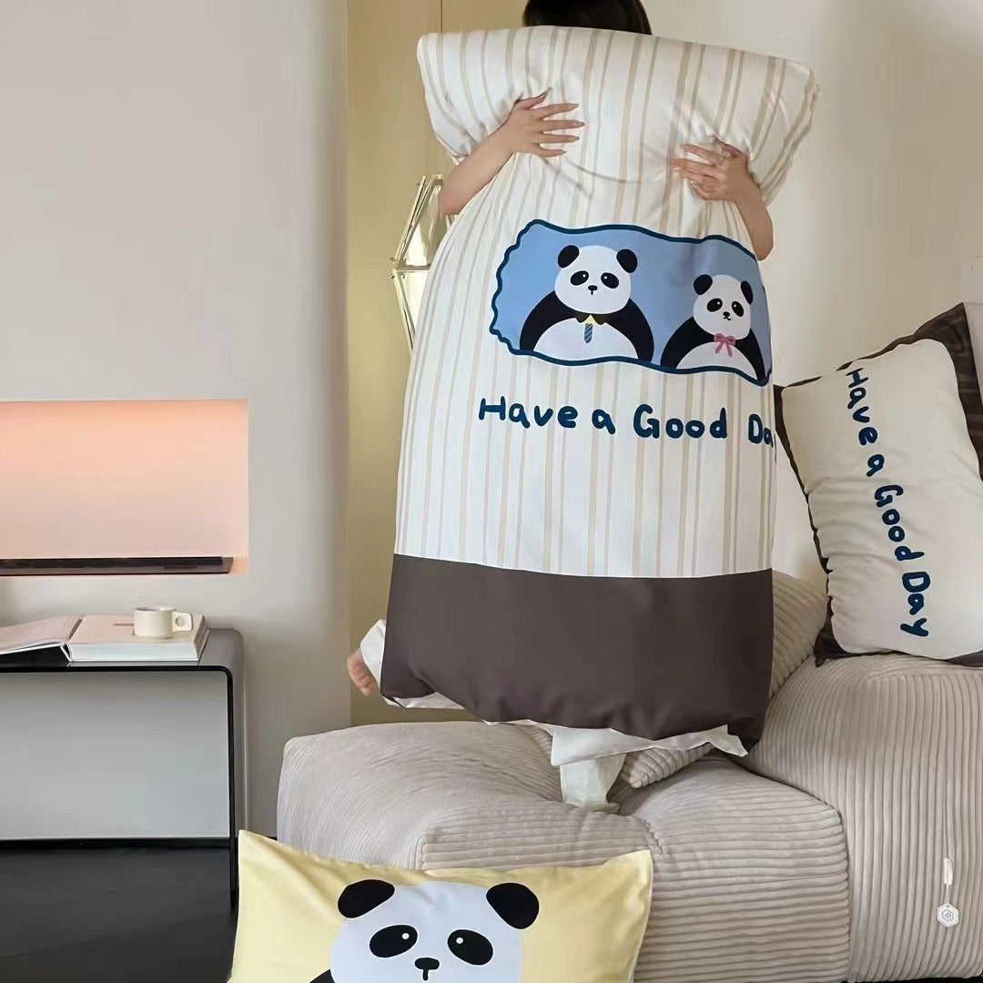 Bettwäsche-Garnitur aus Baumwollsatin mit Teddybär- und Frühstücks-Print