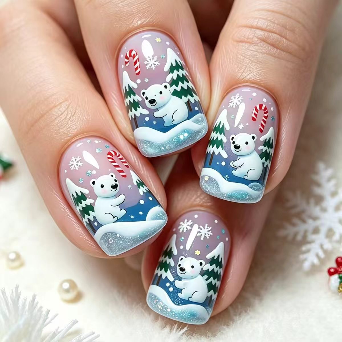 Kunstnägel mit Niedlichem Winterlandschaftsdesign Brehn