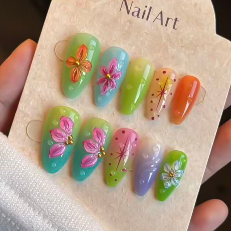 Künstlerisches Floral-Verzierte Press-On Nagelset Brehn