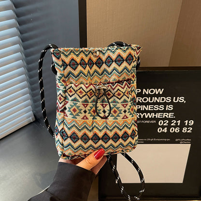 Bohemian gemusterte Kordelzug-Handtasche