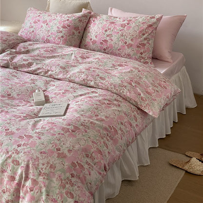 Bettbezug-Garnitur aus feinem Baumwollsatin mit aquarelliertem Blumenprint und atmungsaktivem Perkal-Effekt