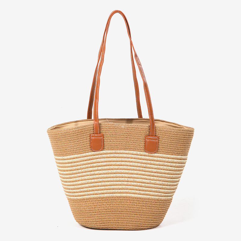 Damen elegante Strohtasche mit stilvollen Ledergriffen Brehn
