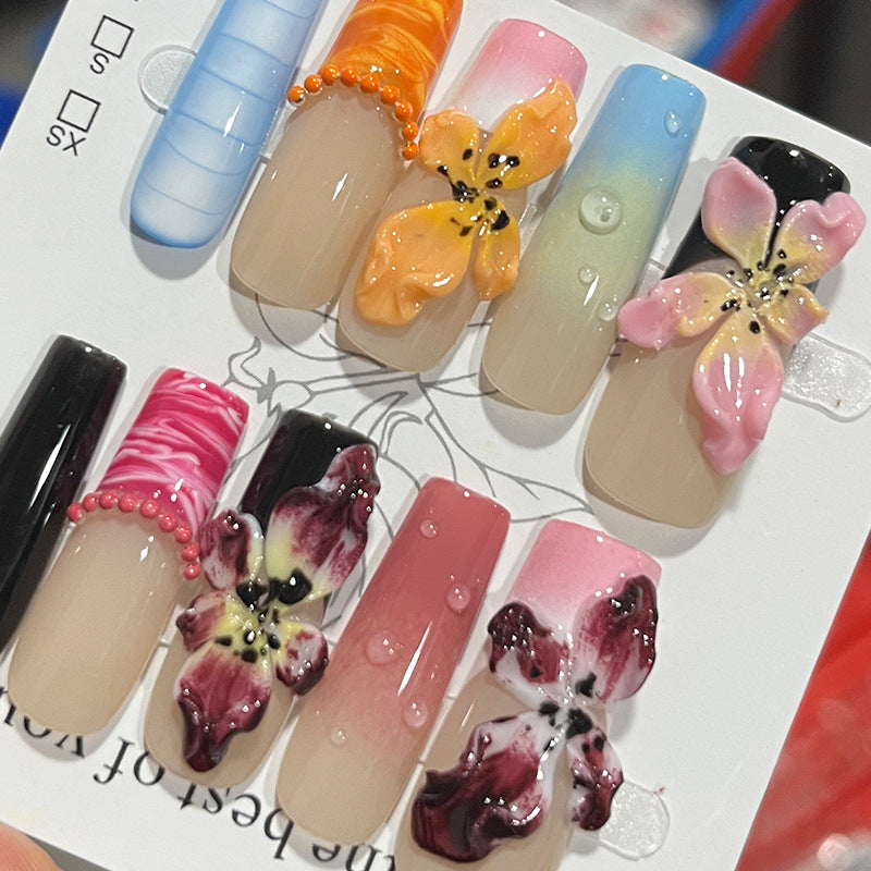 Handgefertigtes florales Design Press-On Nagelset Brehn