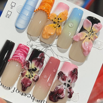 Handgefertigtes florales Design Press-On Nagelset Brehn