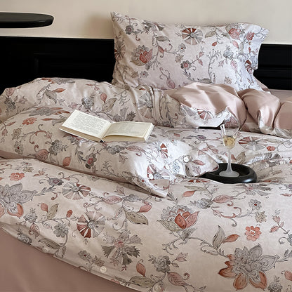 Luxuriöses Satin-Bettwäscheset mit zarten Rosenmotiven und Knopfleiste