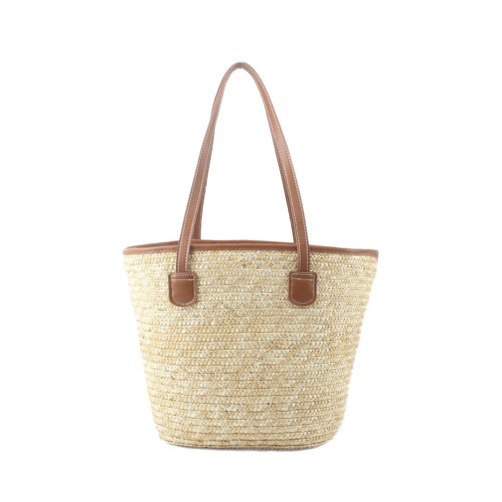 Flechtkorb Tasche mit Eleganten Ledergriffen Brehn