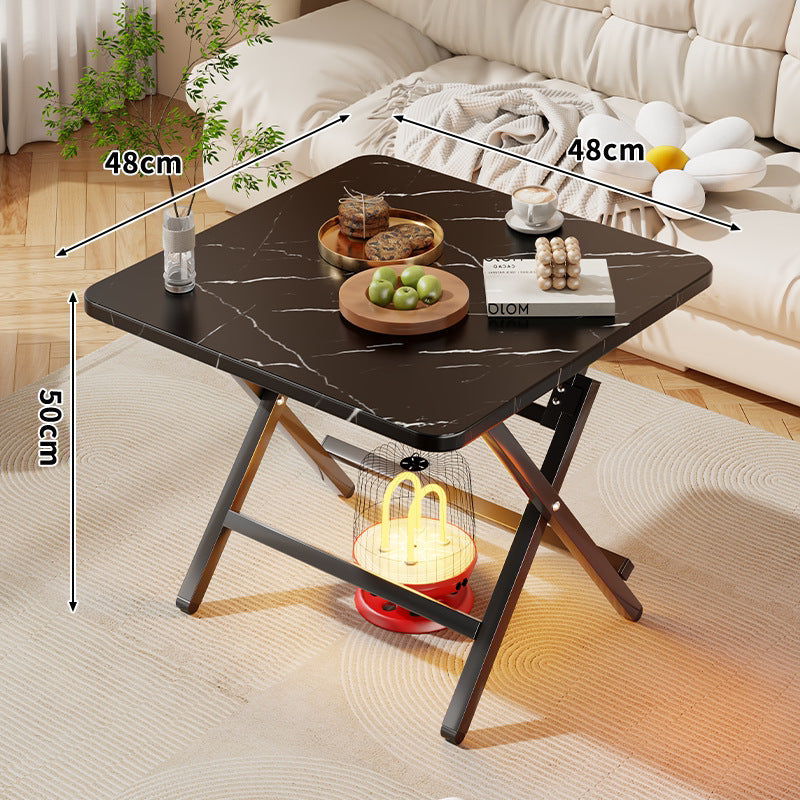 Faltbarer quadratischer Kaffee- und Beistelltisch mit Marmor-Effekt-Top und zusammenklappbarem X-Beinrahmen