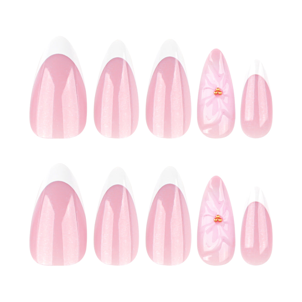 Kunstvolle French-Tip Nagelverlängerungen mit Blumenakzenten Brehn