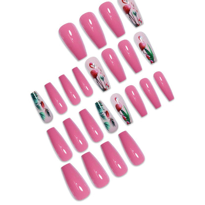 Floral Flamingo Druck-On-Nagelverlängerungen Brehn