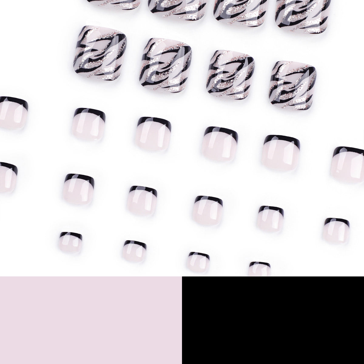 Künstliche Fußnagelkunst im eleganten Schwarz-Weiß-Design Brehn