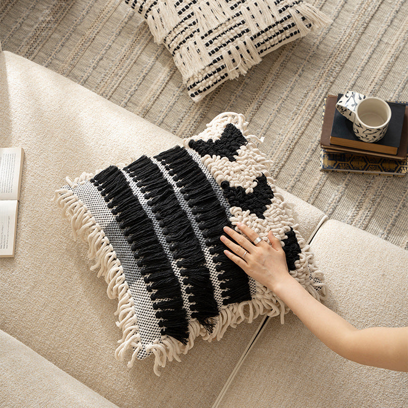 Boho-Kissenbezug mit Makramee, Quasten und Relieftextur Brehn