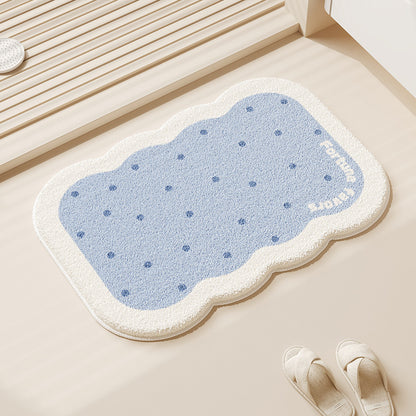 Scalloped-Edge Plush Absorbent Non-Slip Bath Rug with Cookie Motif