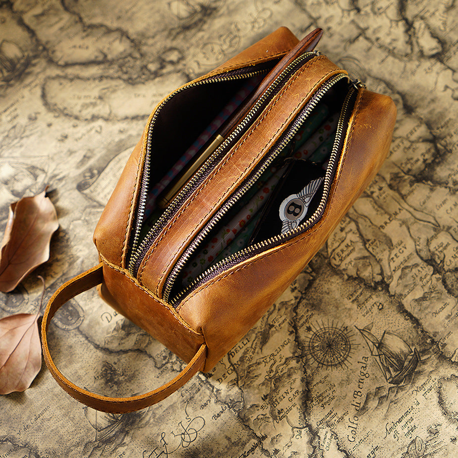 Doppelt-Zipper Leder Stiftetui
