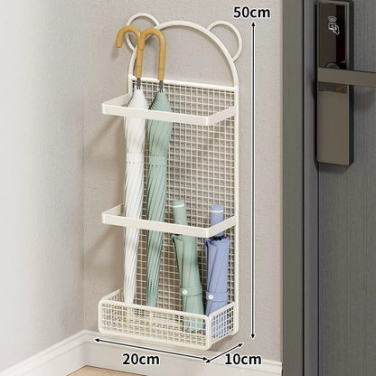 Wandmontierter schlanker vertikaler Regenschirm- & Klappschirmhalter mit Tropfschale