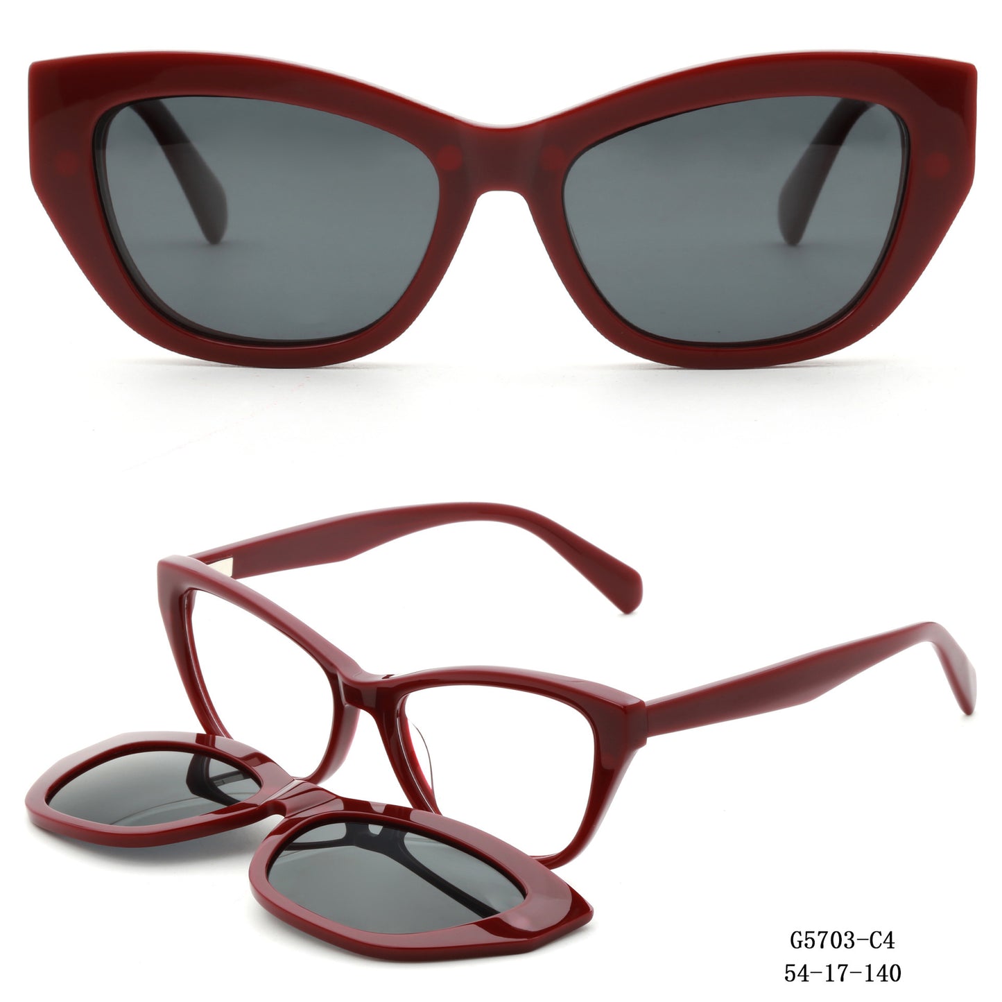 Damen Kunstvoll gestaltete Cat-Eye Sonnenbrille mit abnehmbaren Gläsern Brehn