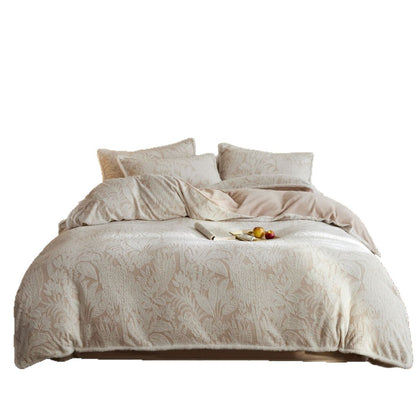 Plüsch-Jacquard-Blumen Bettwäsche Set mit Sherpa-Futter