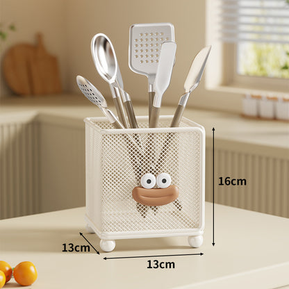 Mesh Quadrat Besteckhalter Tisch Küchenorganisator mit verspieltem Gesicht und erhöhten Füßen