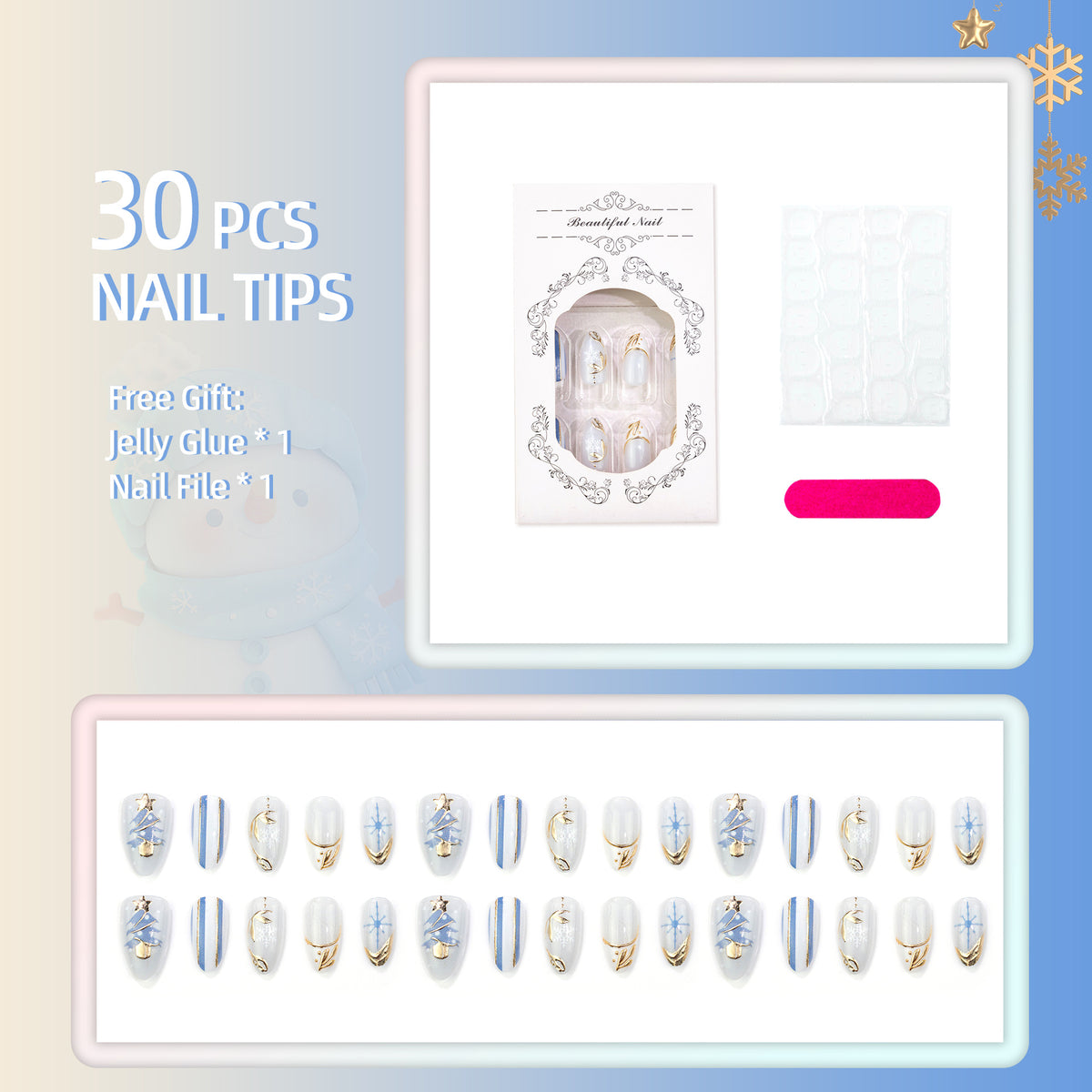 Winter-Themed Press-On Nail Set with Elegant Holiday Designs Brehn