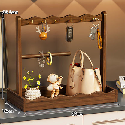 Holz-Eingangsvalet-Schale mit Multi-Haken-Schlüsselregal & Schmuckstangen-Organizer