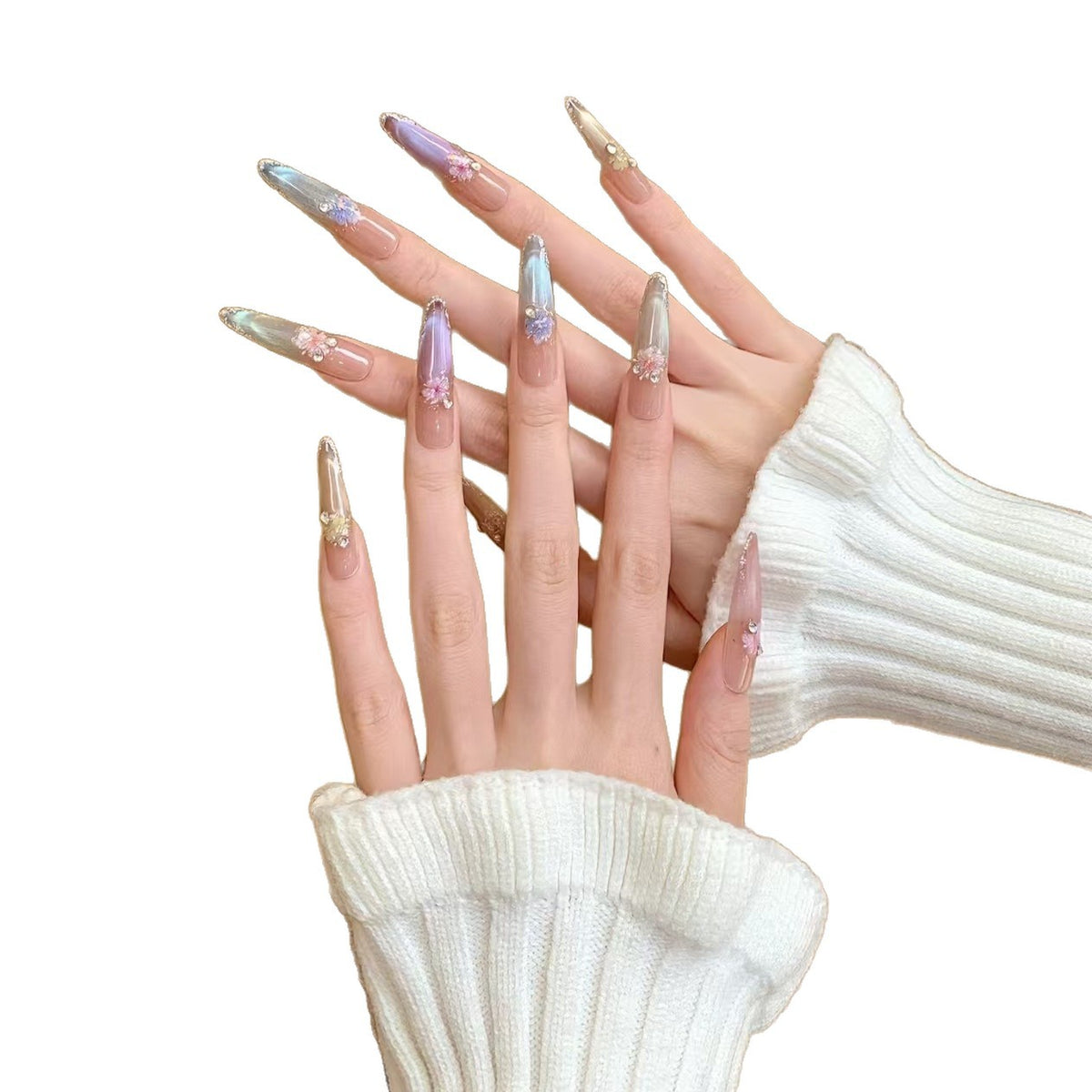 Elegante florale Stiletto-Nagelkunstverlängerungen