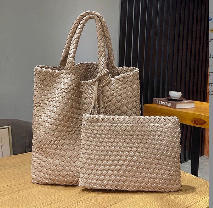 Elegante Geflochtene Handtasche mit Abnehmbarer Clutch Brehn