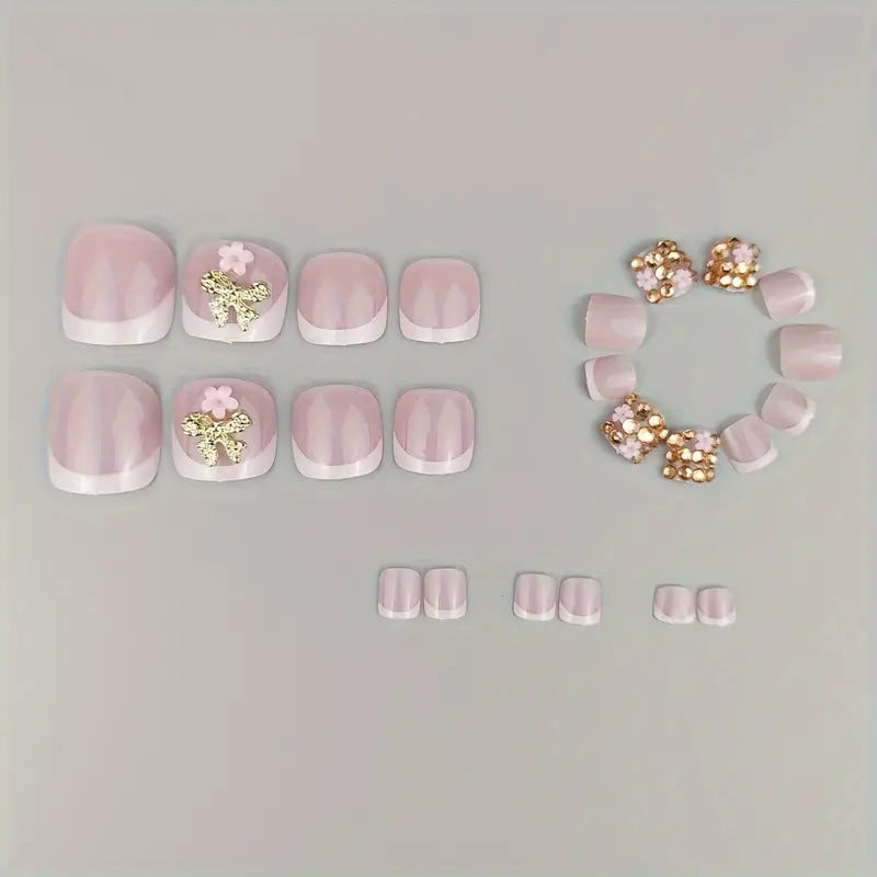 Fußnagelkunstset mit glamourösen 3D-Blüten und Schleifenverzierungen Brehn
